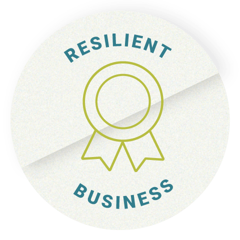 A badge with Resilient Business and a ribbon